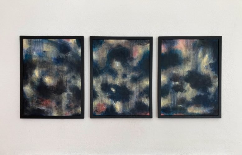 Karthasis (Triptychon), je 40 x 30 cm, Acryl auf Leinwand, 2022